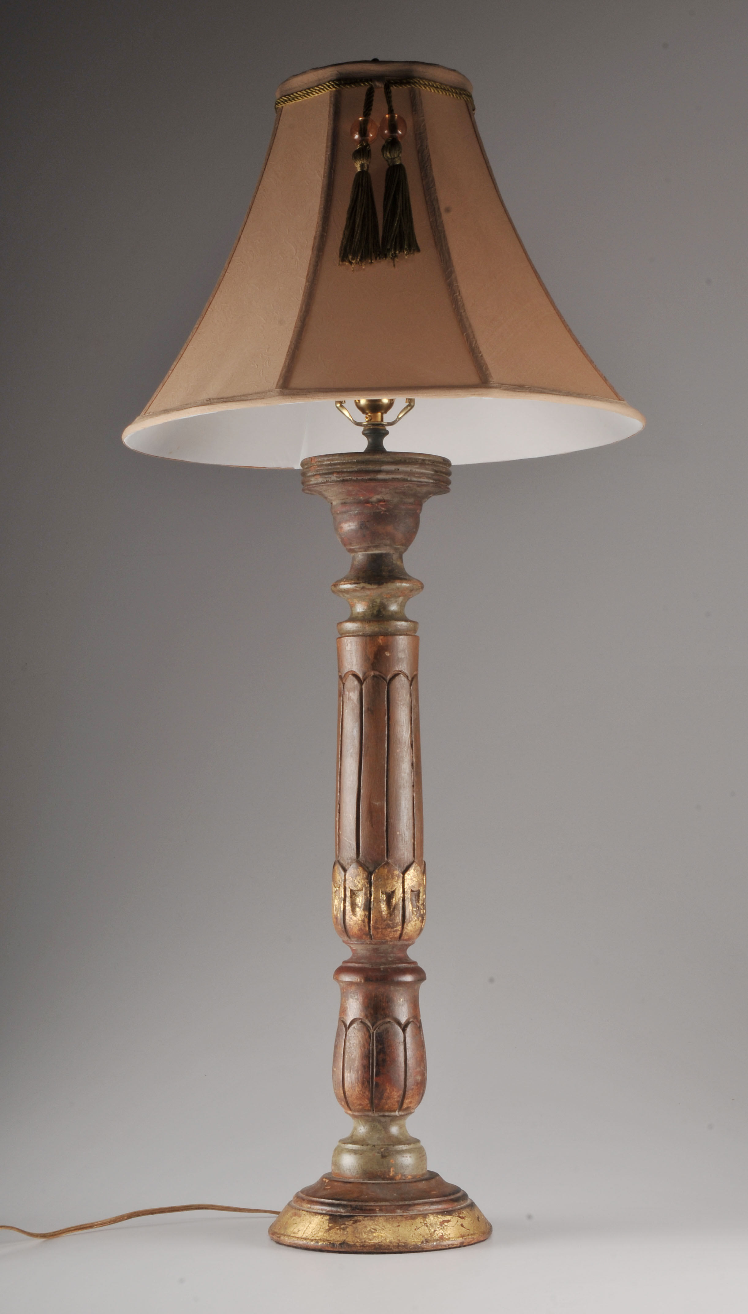 Table Lamp with a Recycled Wood Post Shaft.
