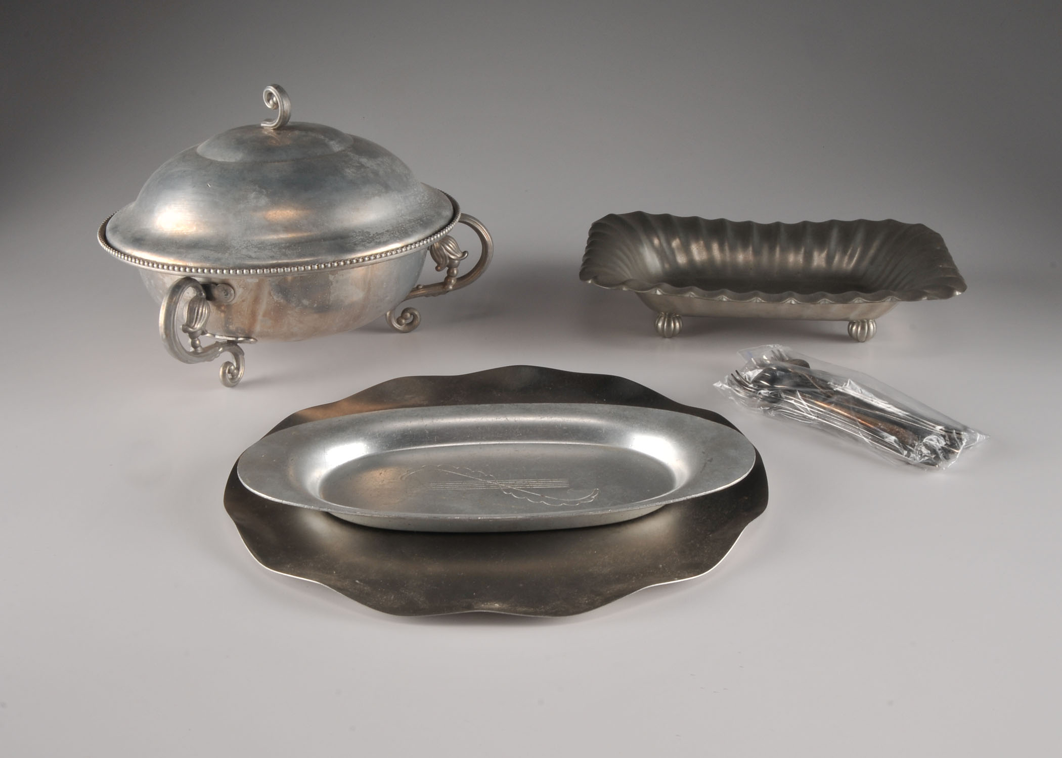 Collection of Pewter & Stainless Service Pieces