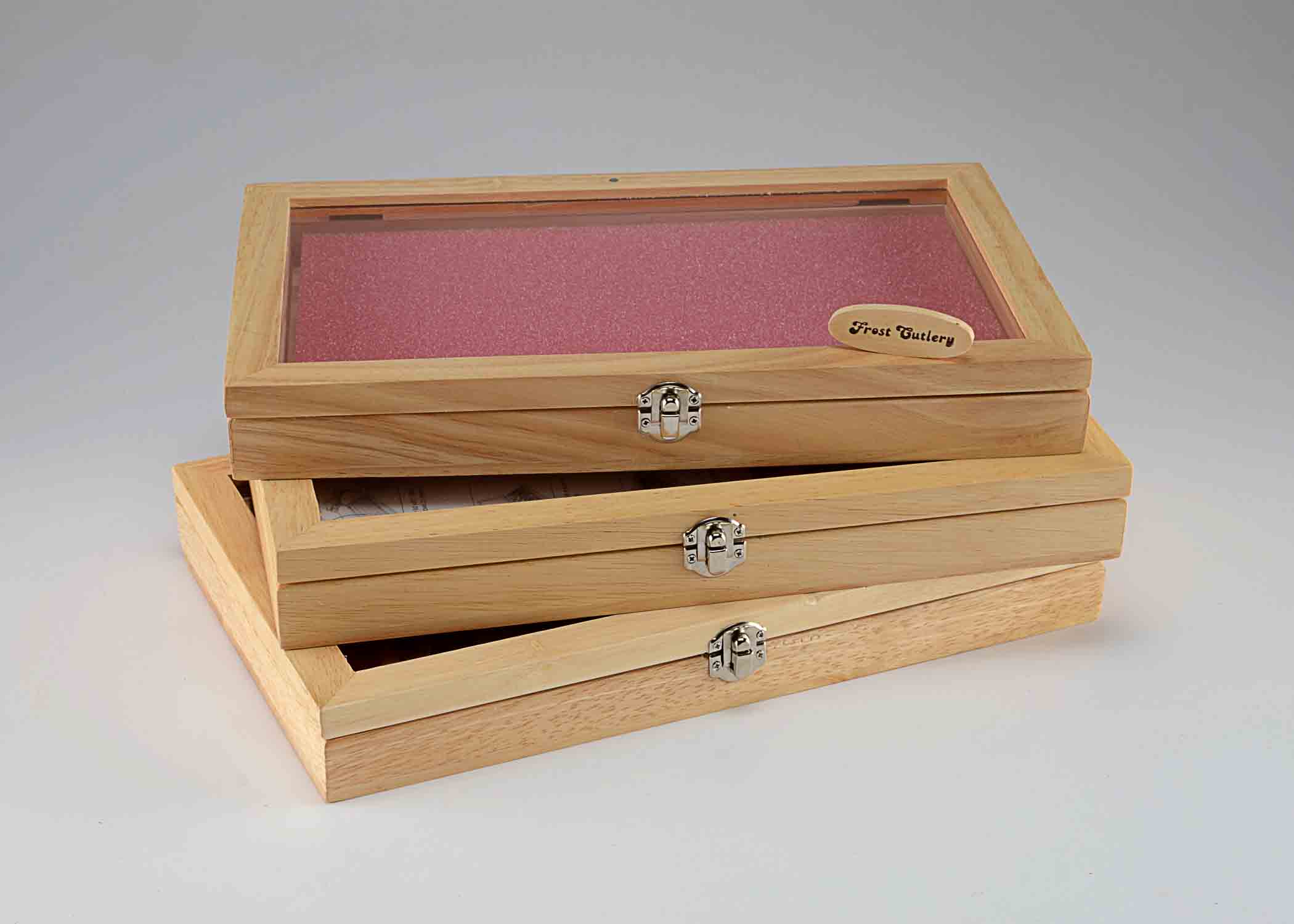 Three Wood and Glass Display Cases.