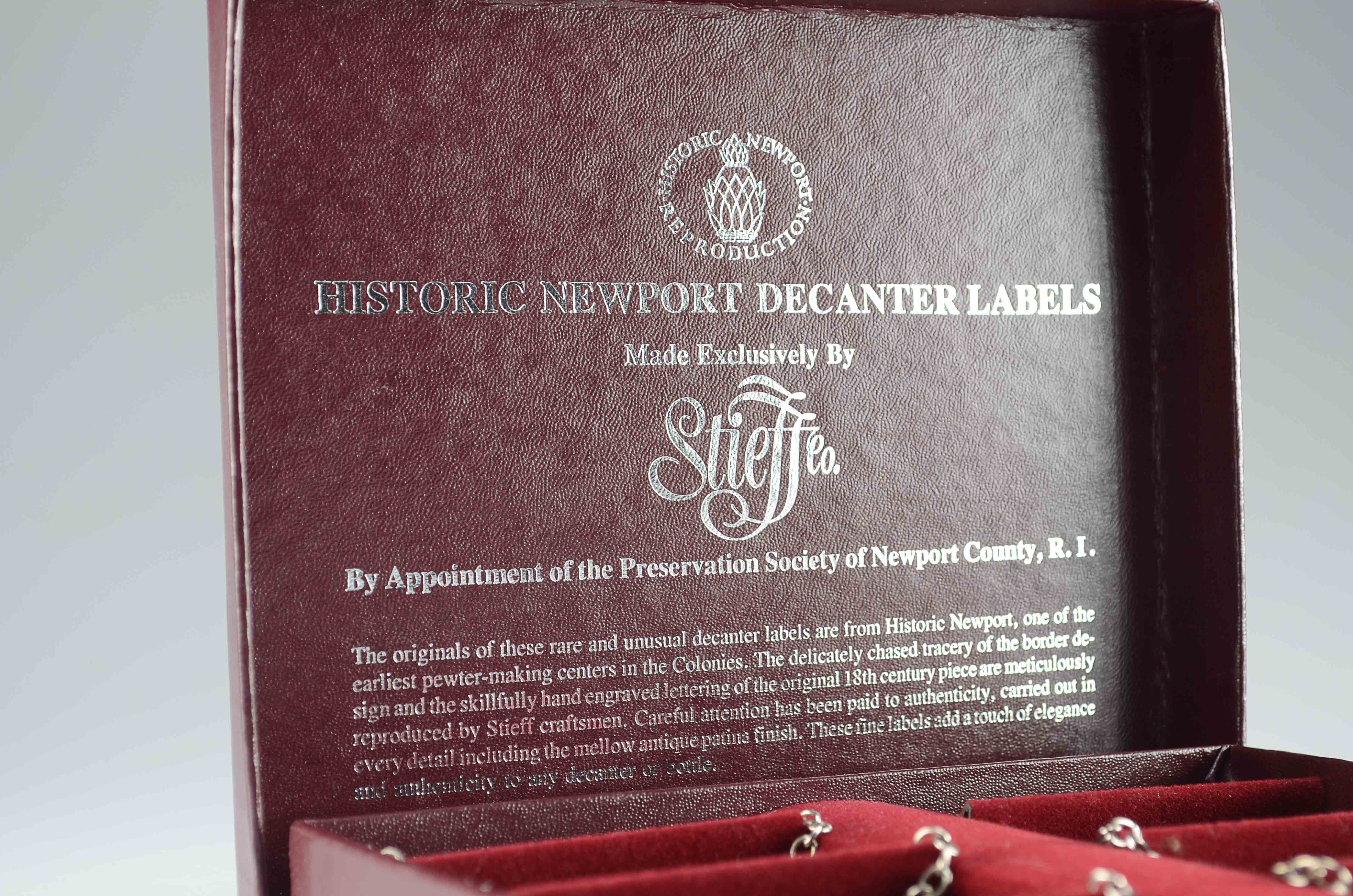 Stieff Pewter Decanter Labels