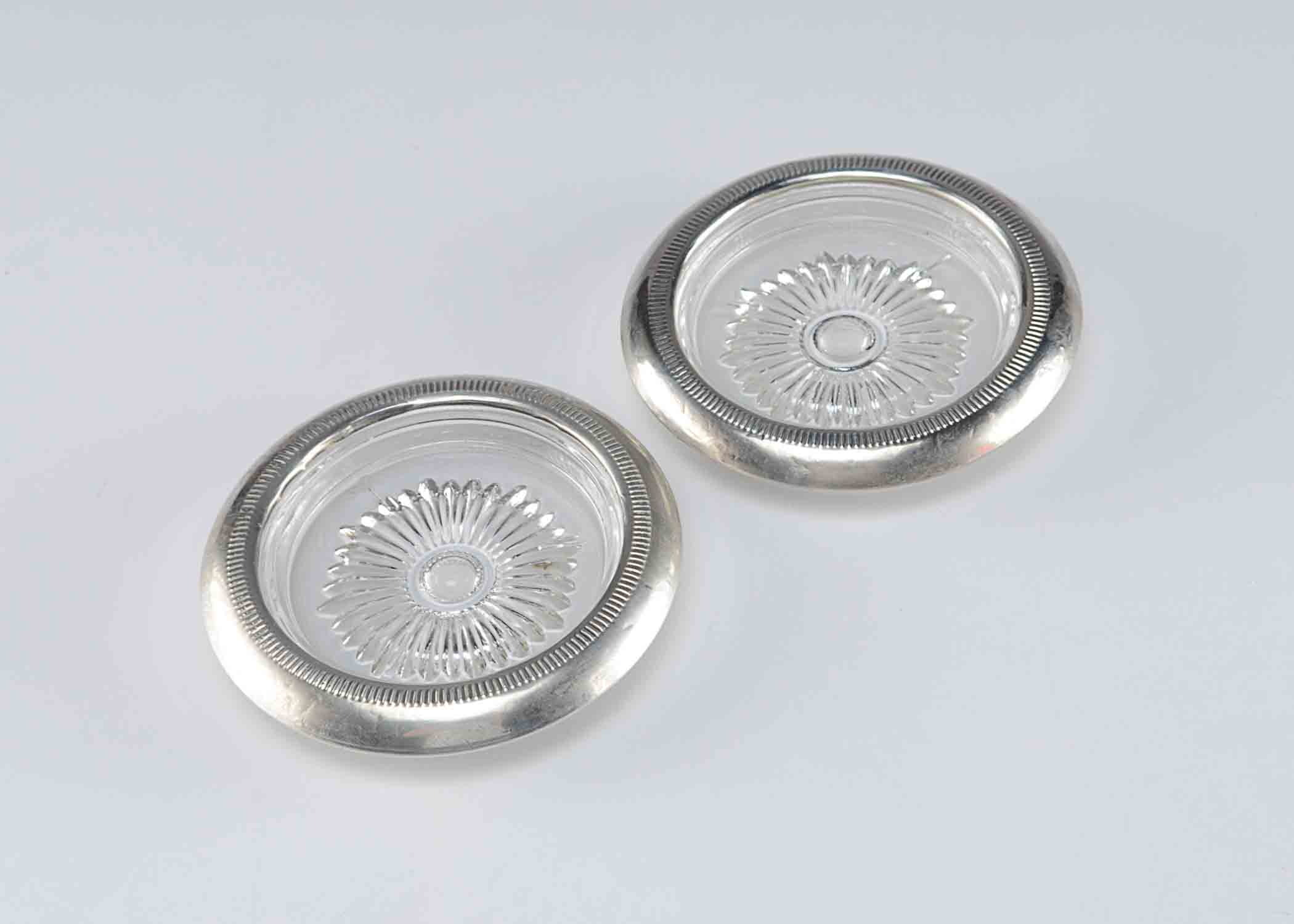 Pair of Sterling Silver Rimmed Coasters
