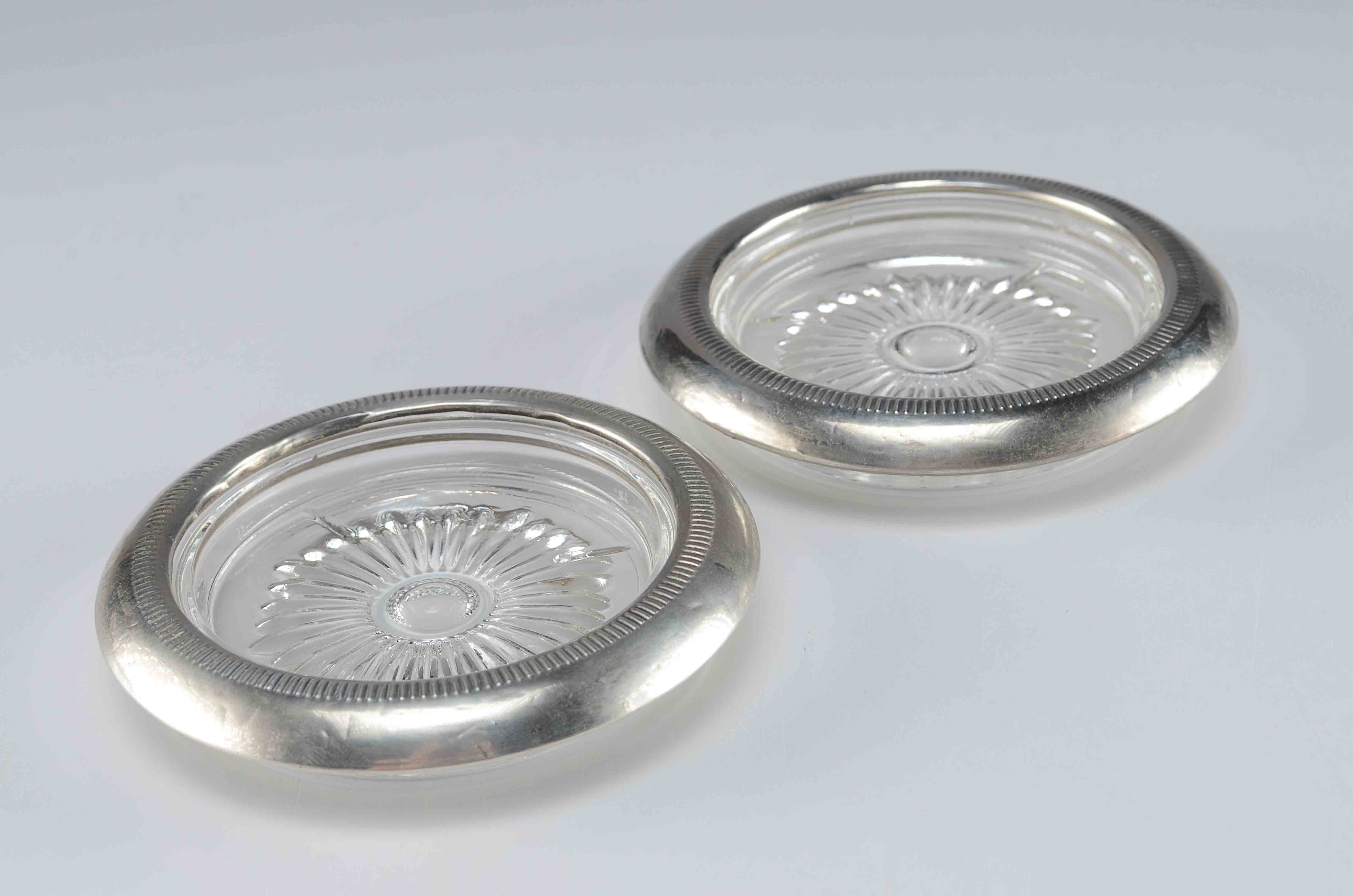 Pair of Sterling Silver Rimmed Coasters