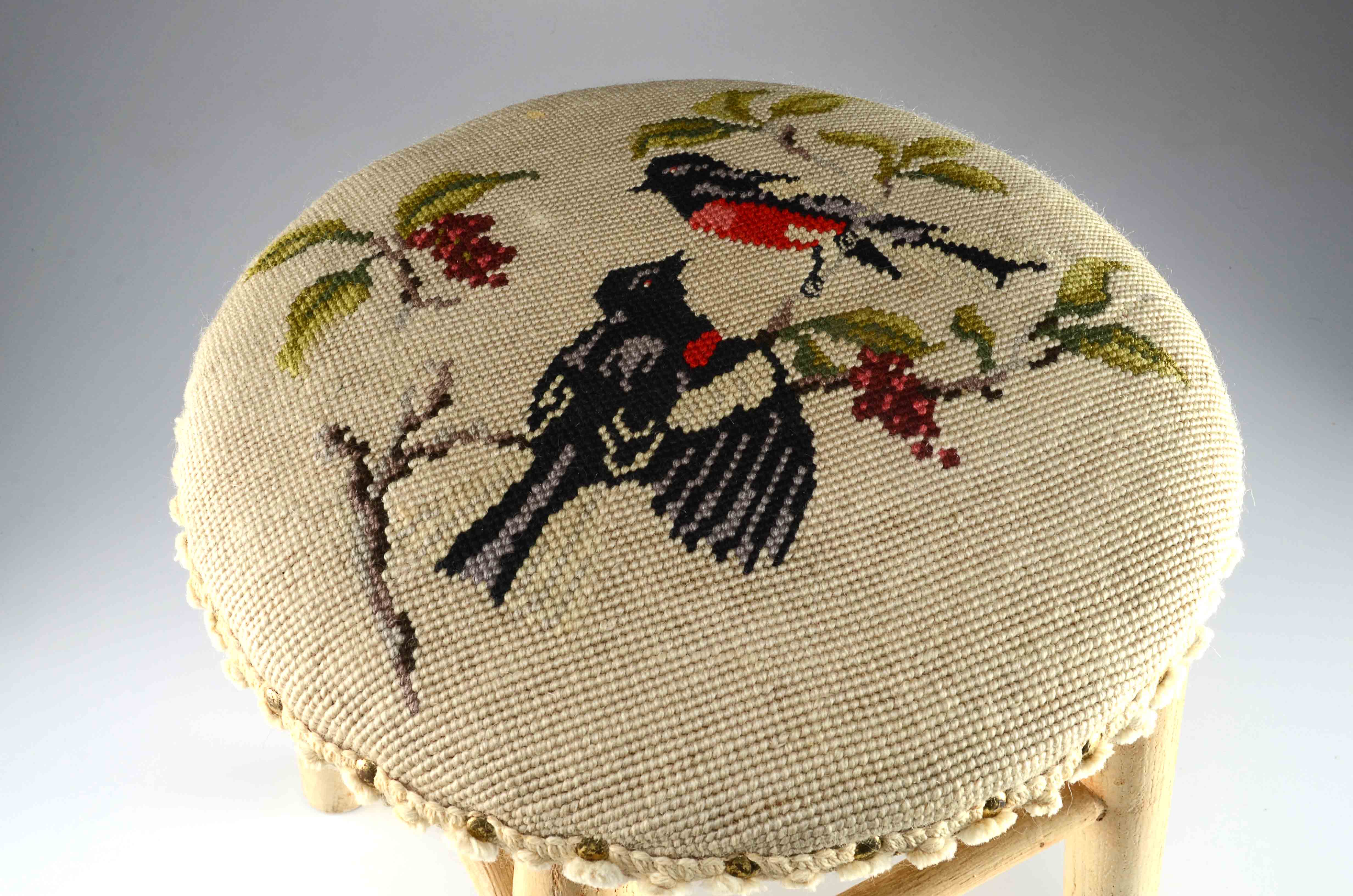 Foot Stool With Cross Stitch Top