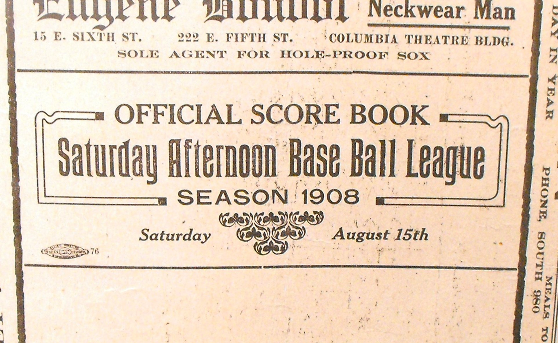 1908 Cincinnati Base Ball Scorecard