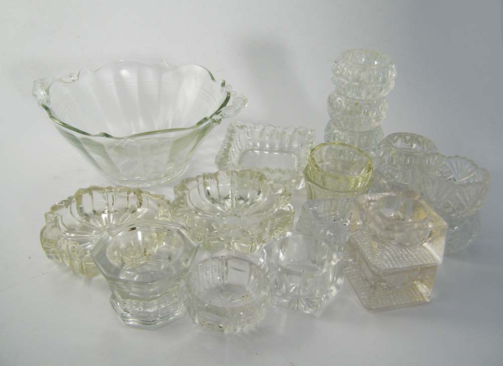 Vintage Salt Cellars and Depression Lattice Bowl