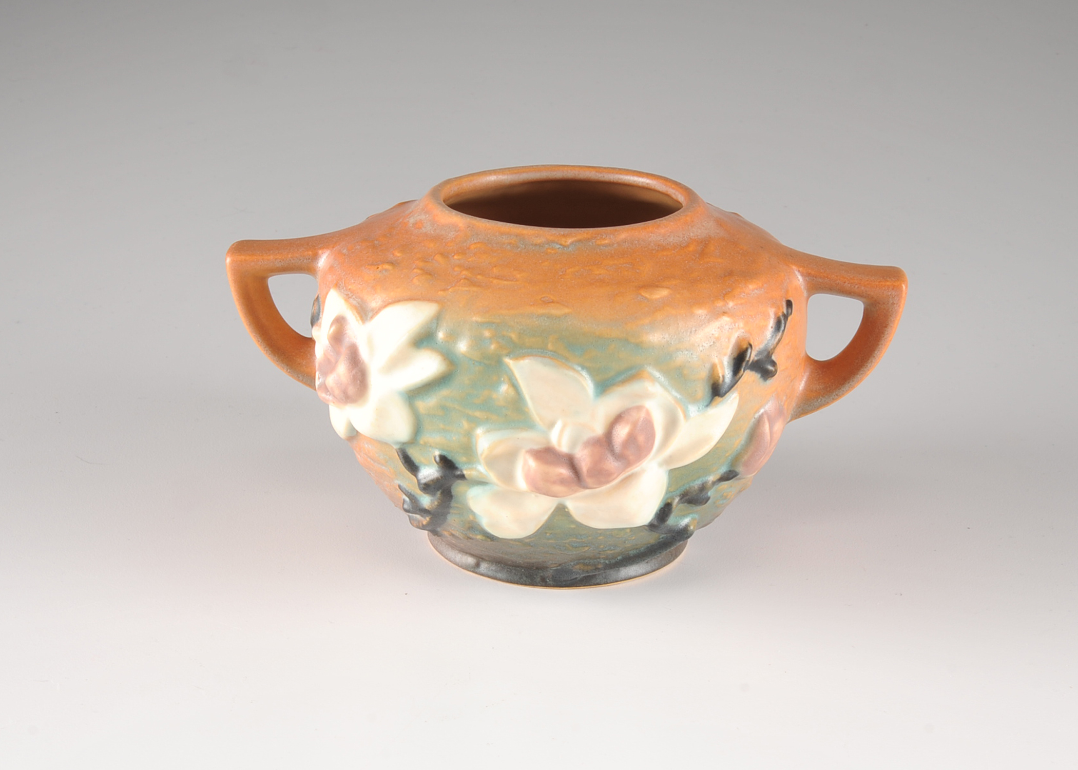 Roseville Brown Magnolia Double Handled Jardiniere 