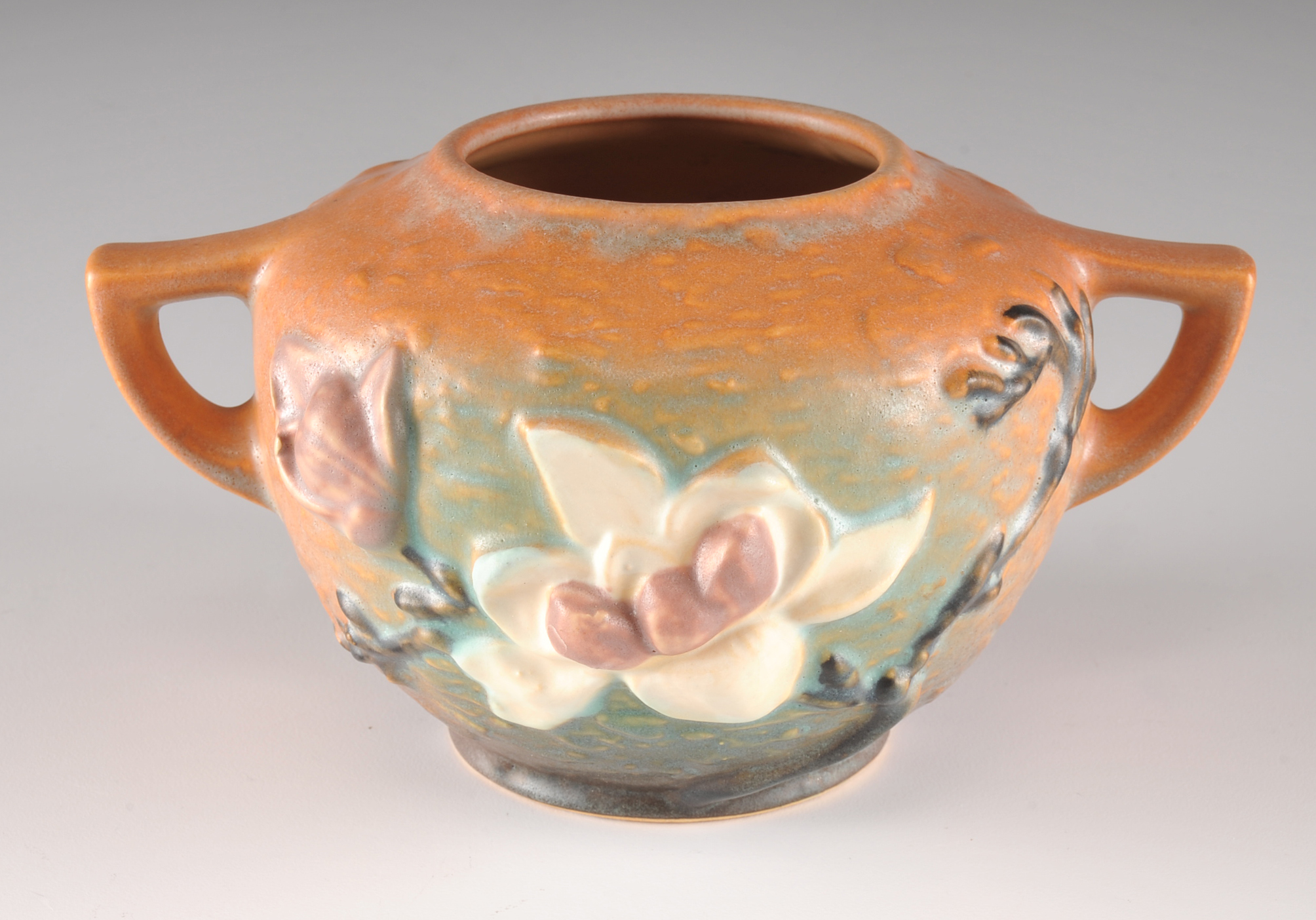 Roseville Brown Magnolia Double Handled Jardiniere 
