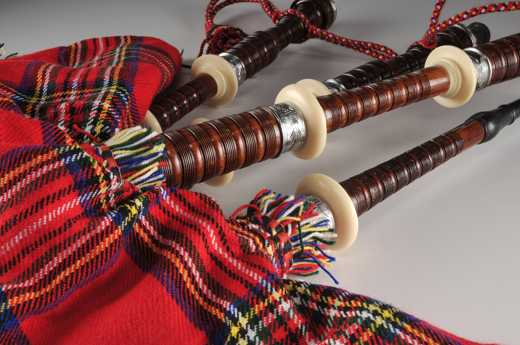 Set of Bagpipes with Stewart Tartan Cover