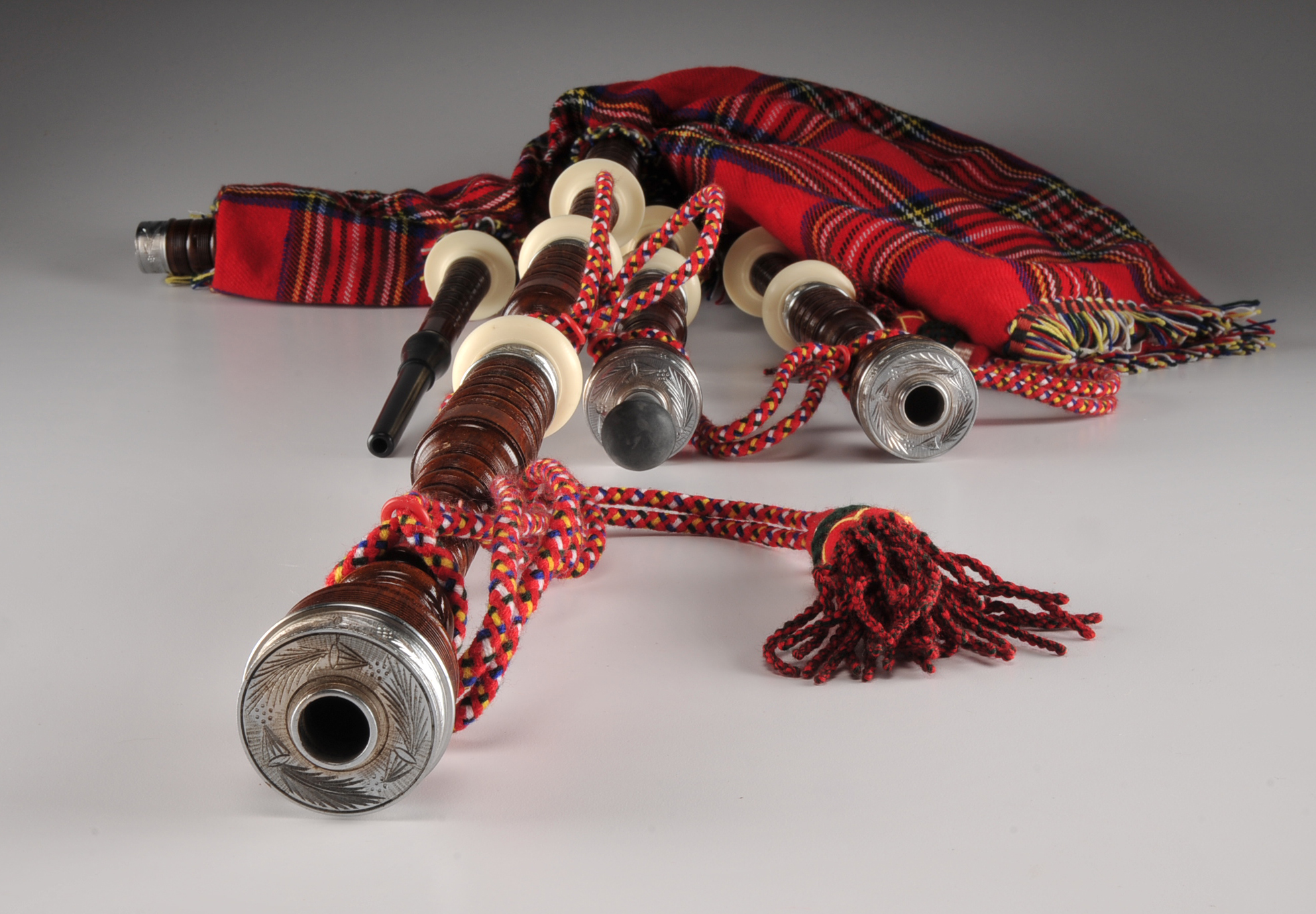 Set of Bagpipes with Stewart Tartan Cover