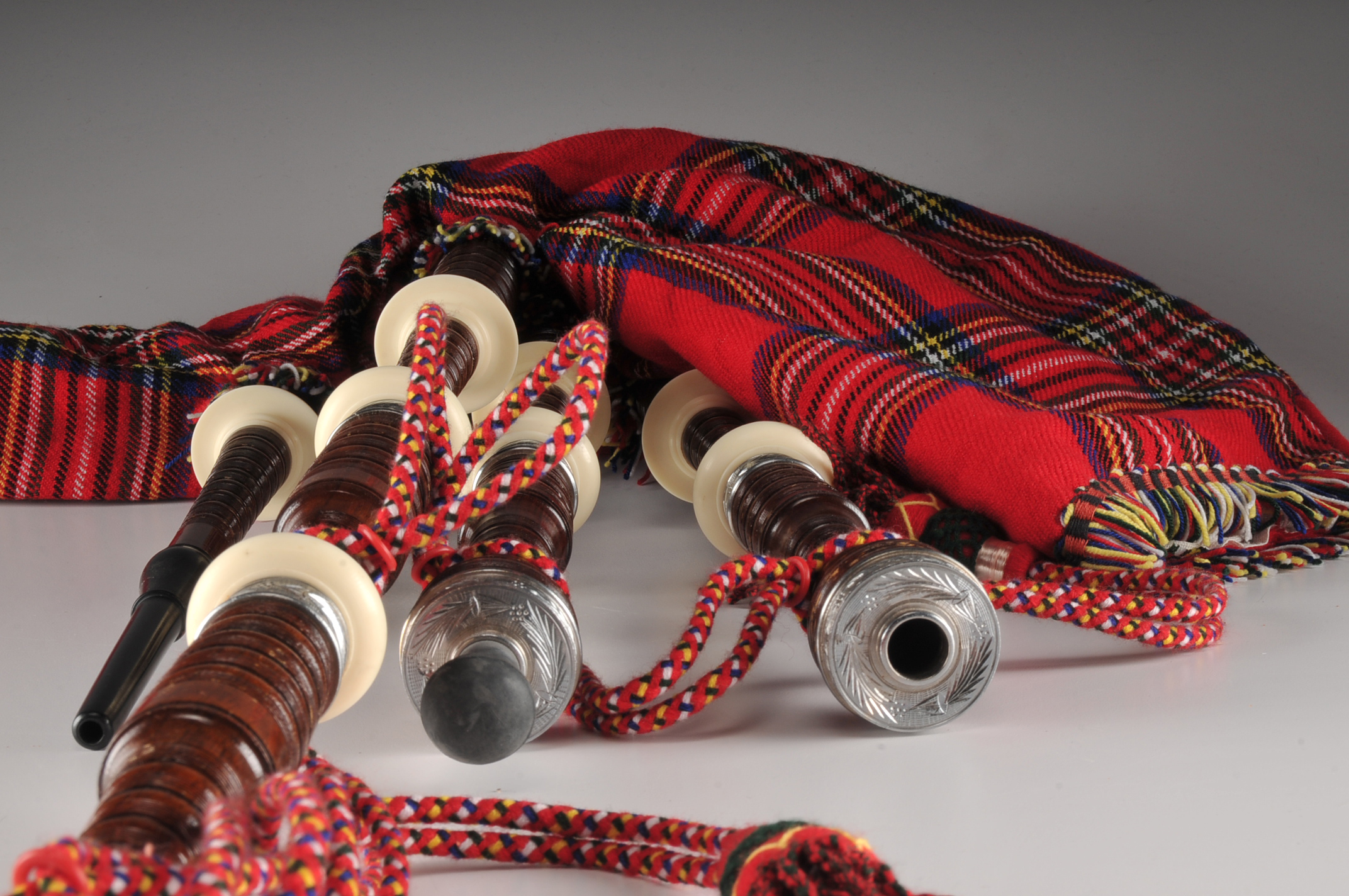 Set of Bagpipes with Stewart Tartan Cover