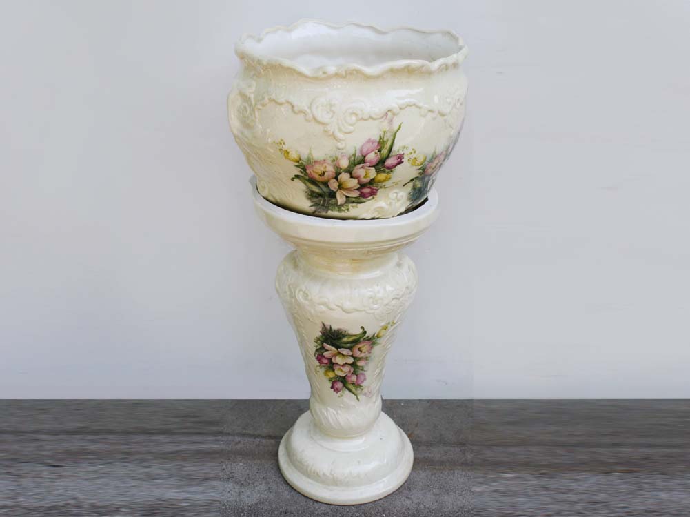 Ornate White Ceramic Jardiniere