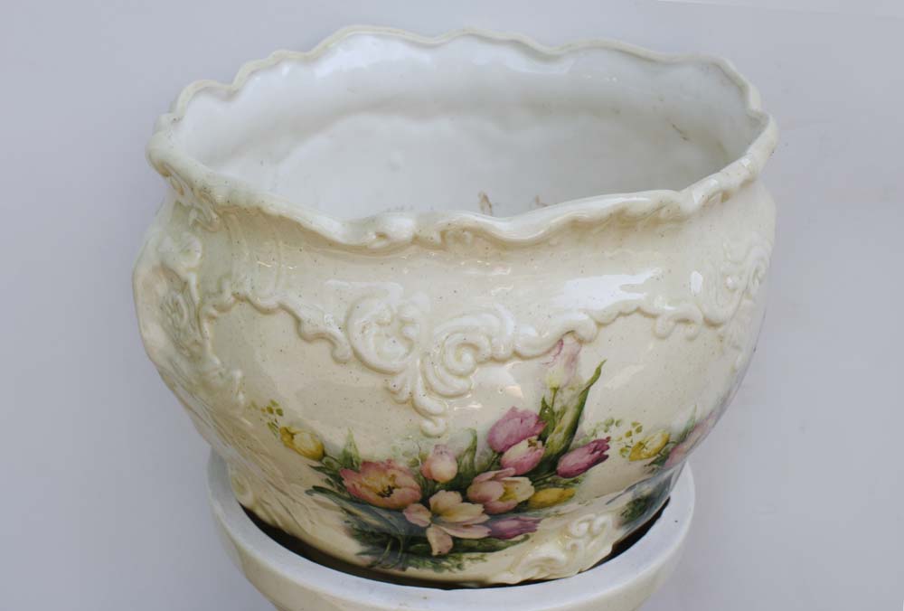 Ornate White Ceramic Jardiniere