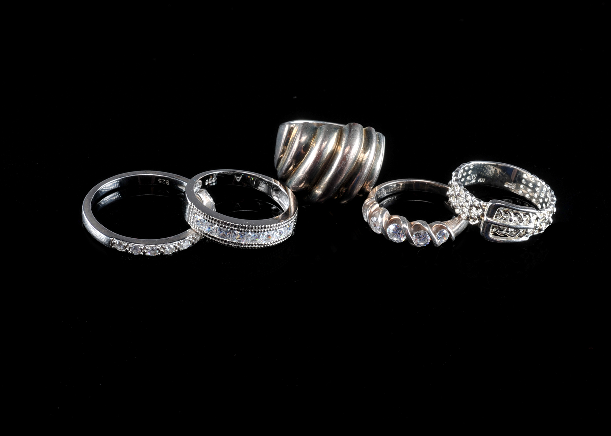 Set of 5 Sterling Silver Rings with Stones