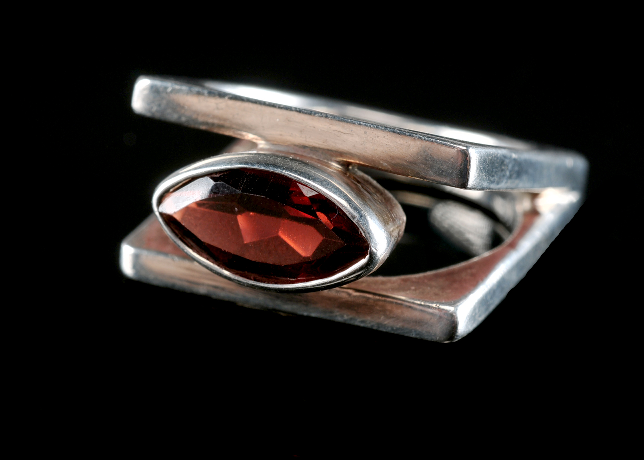 Contemporary Sterling Silver Garnet Ladies Ring