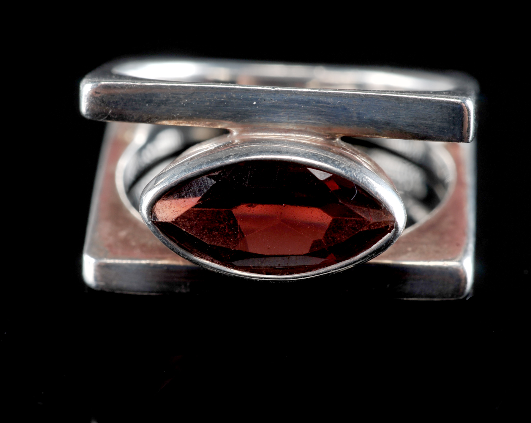 Contemporary Sterling Silver Garnet Ladies Ring