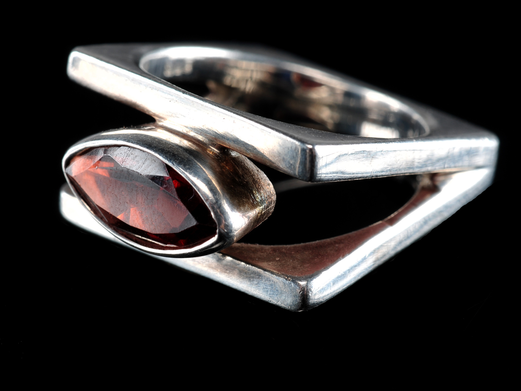 Contemporary Sterling Silver Garnet Ladies Ring