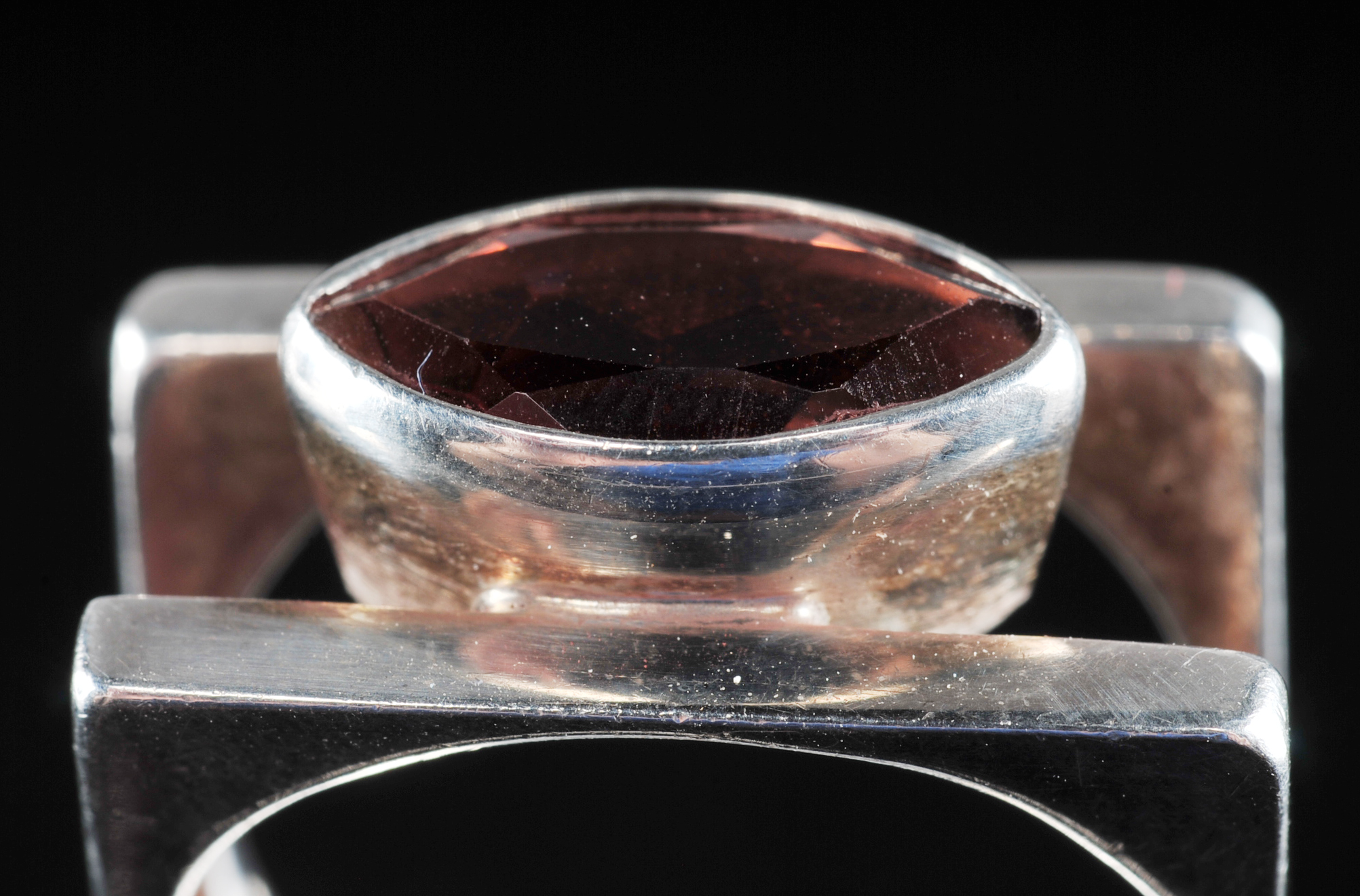 Contemporary Sterling Silver Garnet Ladies Ring