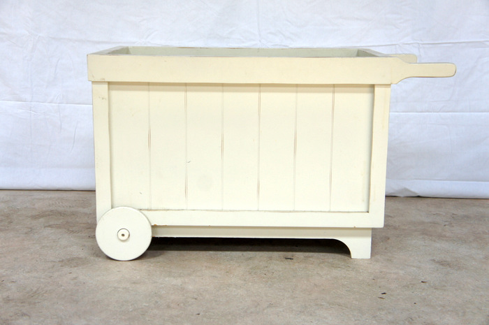 White Wood Rolling Toy Chest