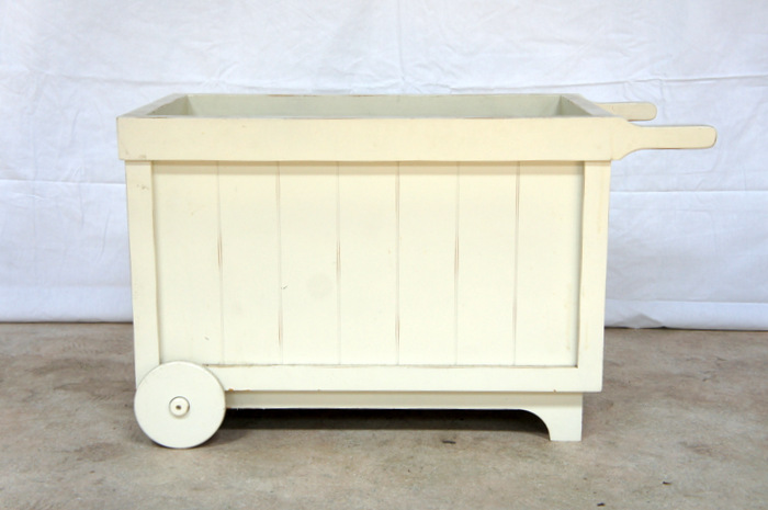 White Wood Rolling Toy Chest