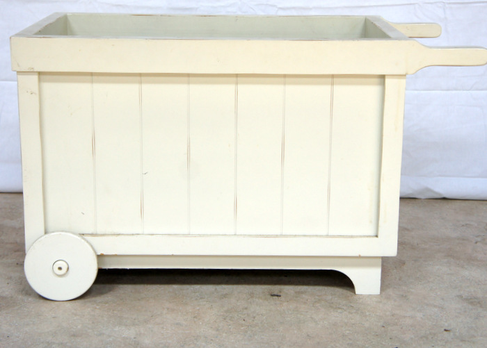 White Wood Rolling Toy Chest
