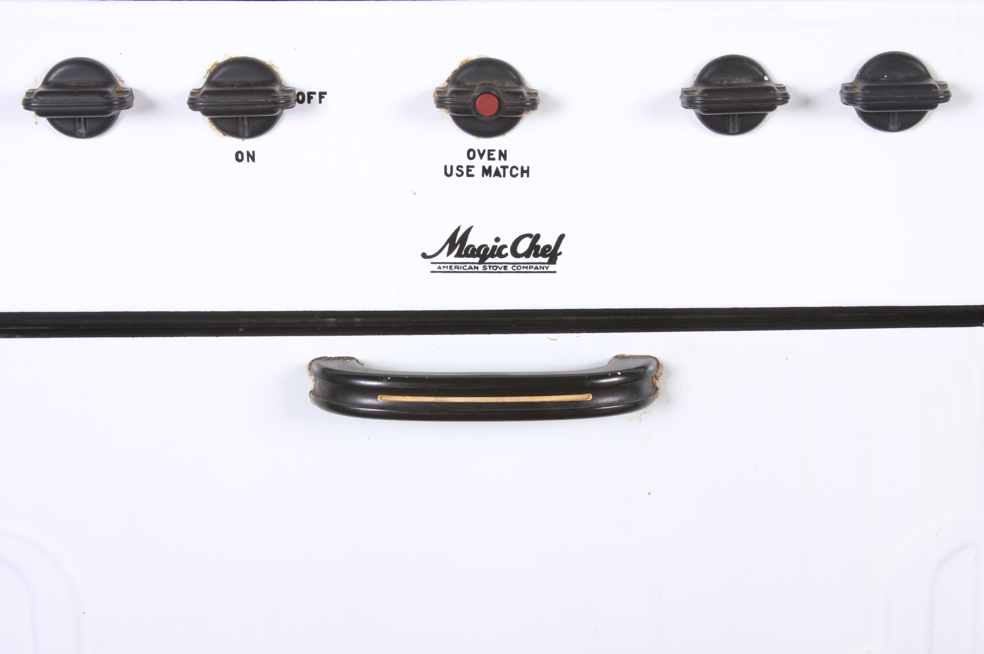 1940's Magic Chef gas stove in black and white 