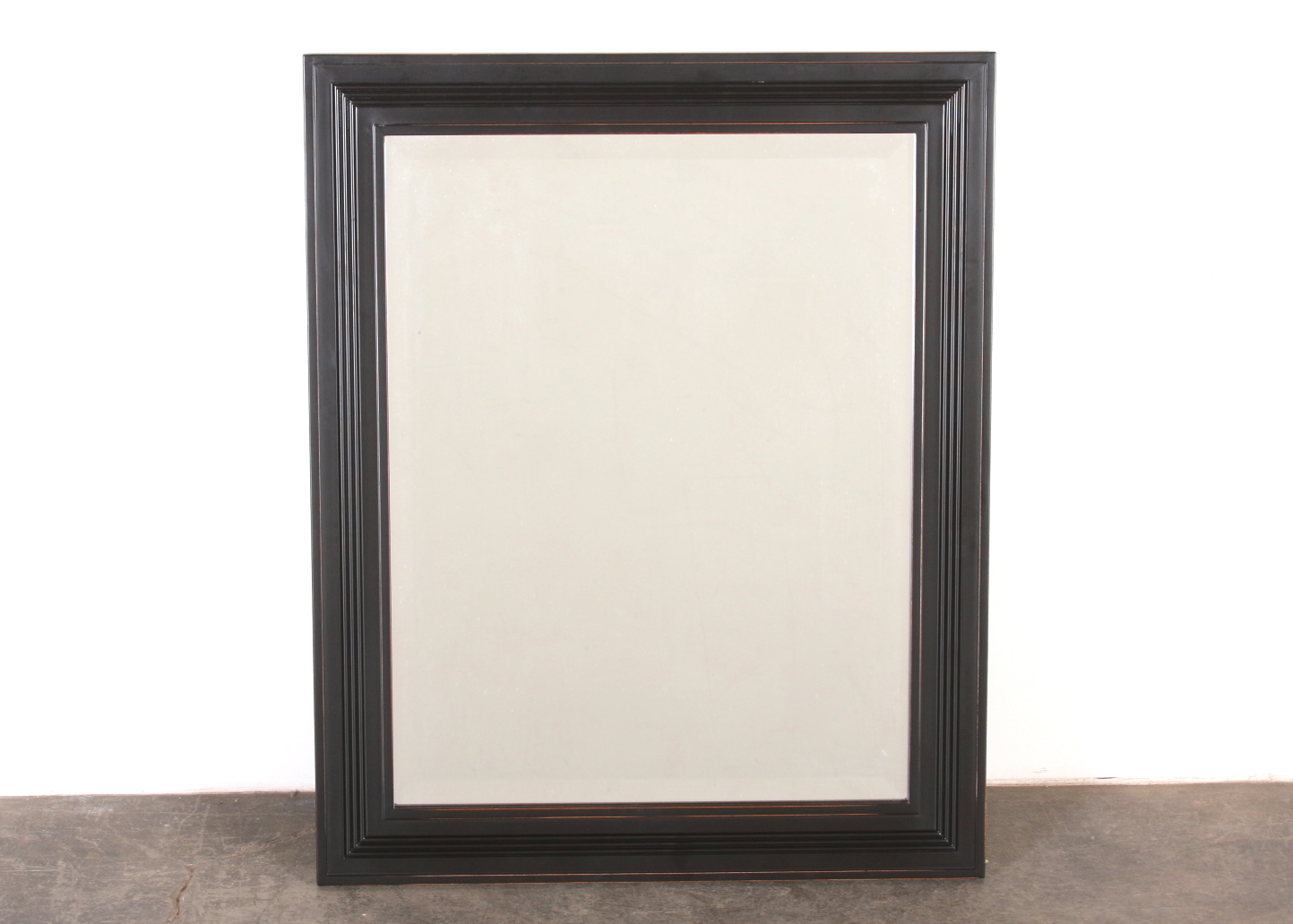 Contemporary Beveled Edge Mirror, Ebonized Wooden Frame