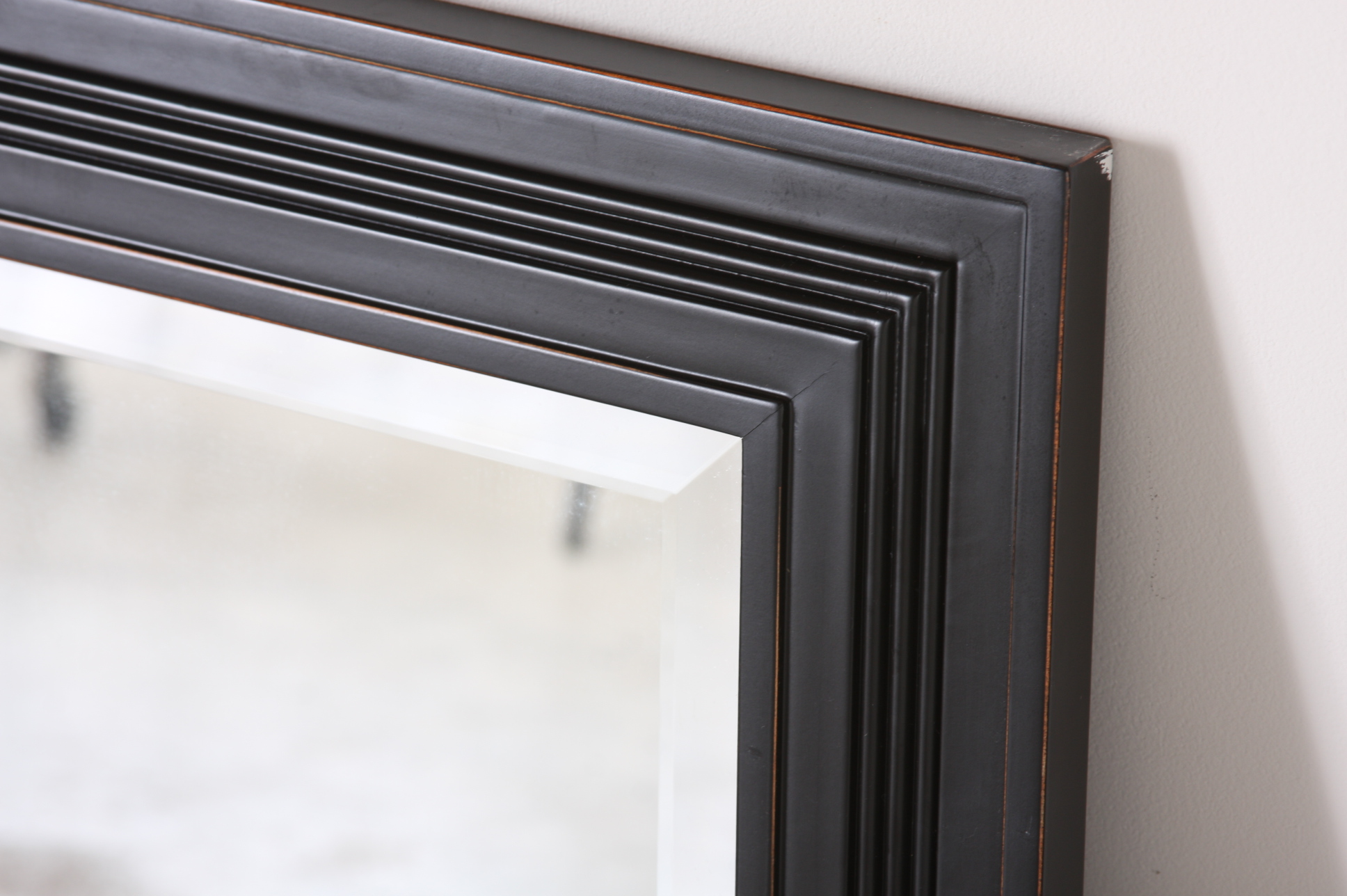 Contemporary Beveled Edge Mirror, Ebonized Wooden Frame