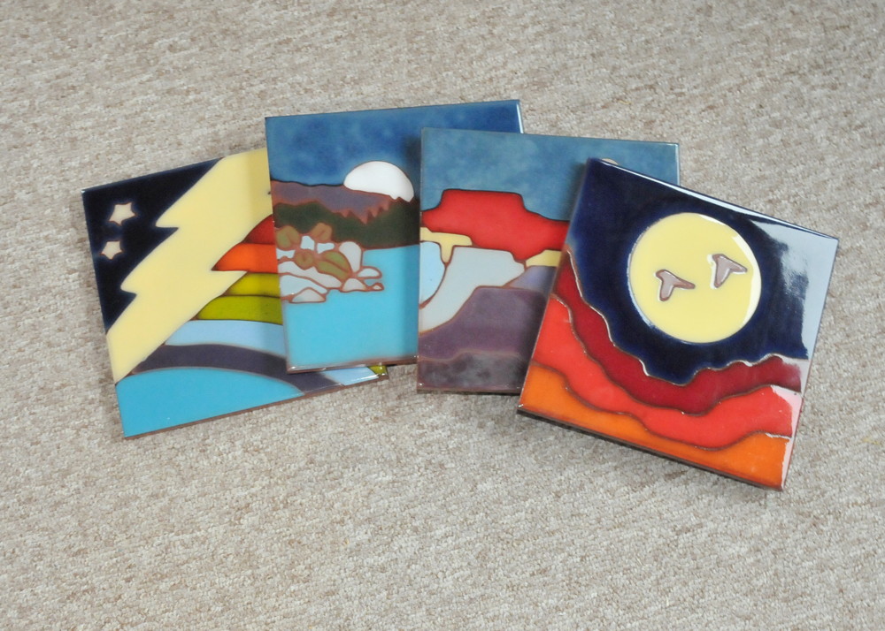 Four Hand Painted Artisan Tiles