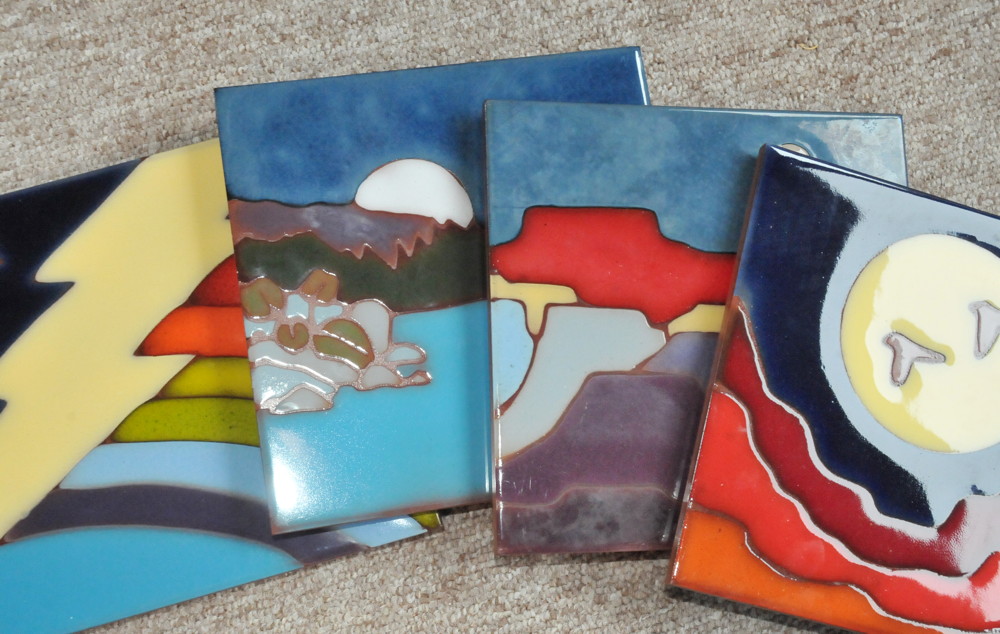 Four Hand Painted Artisan Tiles