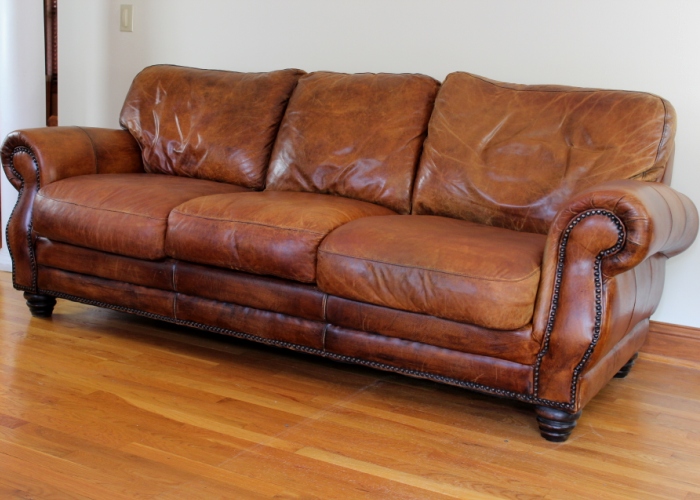 Distressed Whiskey Leather Sofa