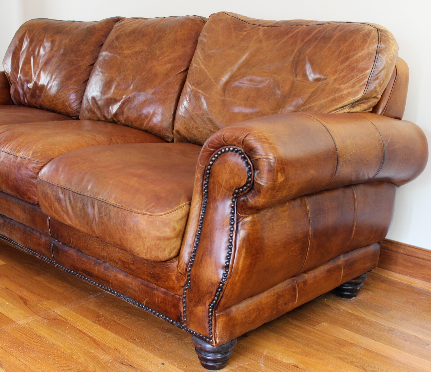 Distressed Whiskey Leather Sofa