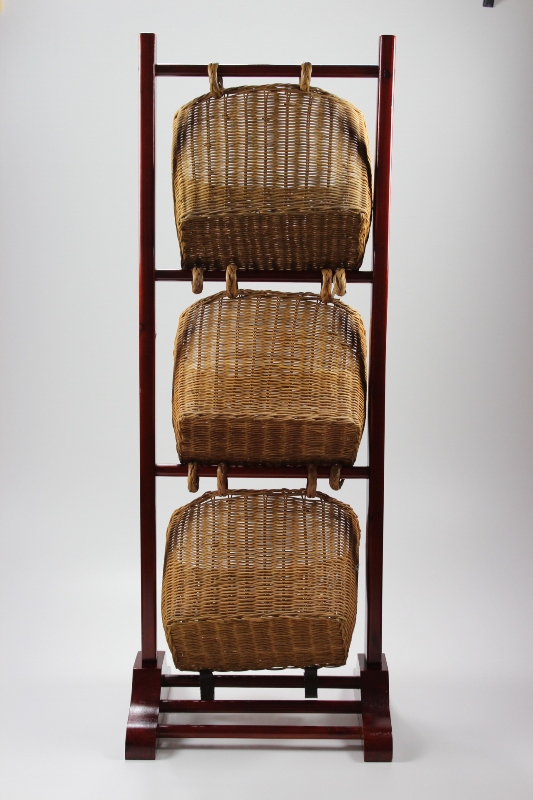 3-Tier Tilt Wicker Basket Storage Stand