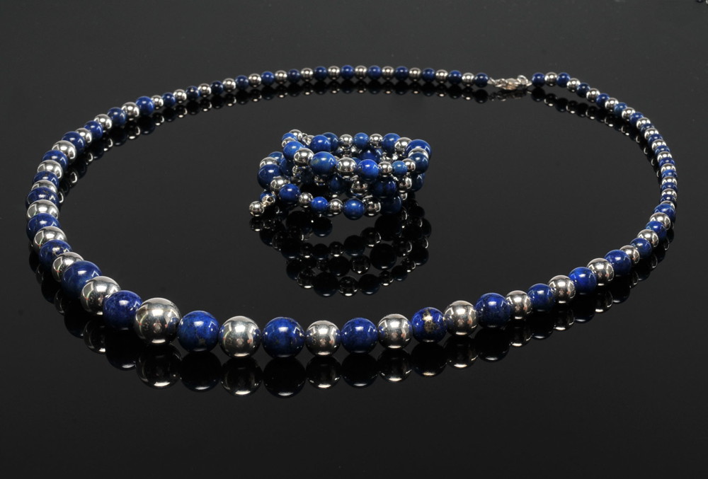 Sterling and Blue Lapis Necklace and Bracelet