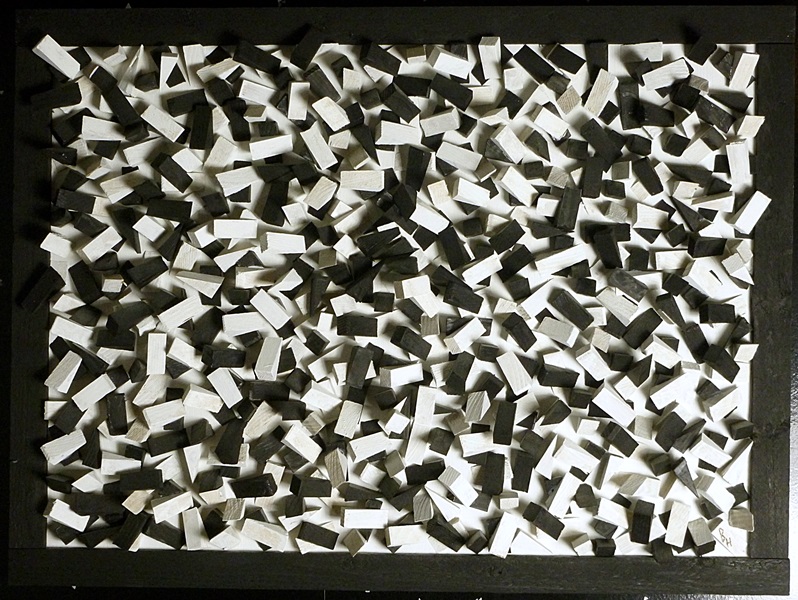 Wood Block Black and White Sculpture