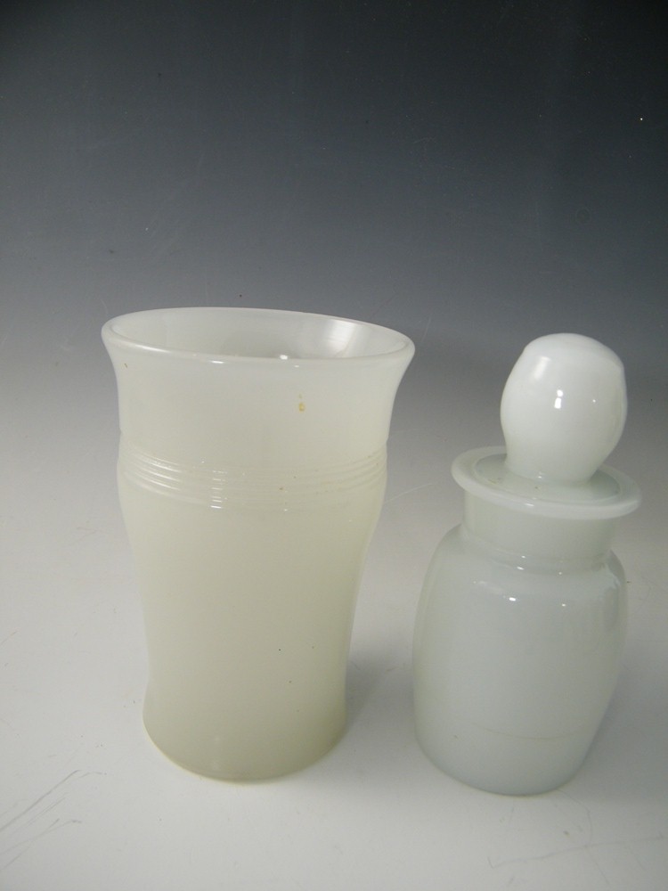 Antique White Glass Sterilizer Glass and Lidded Bottle
