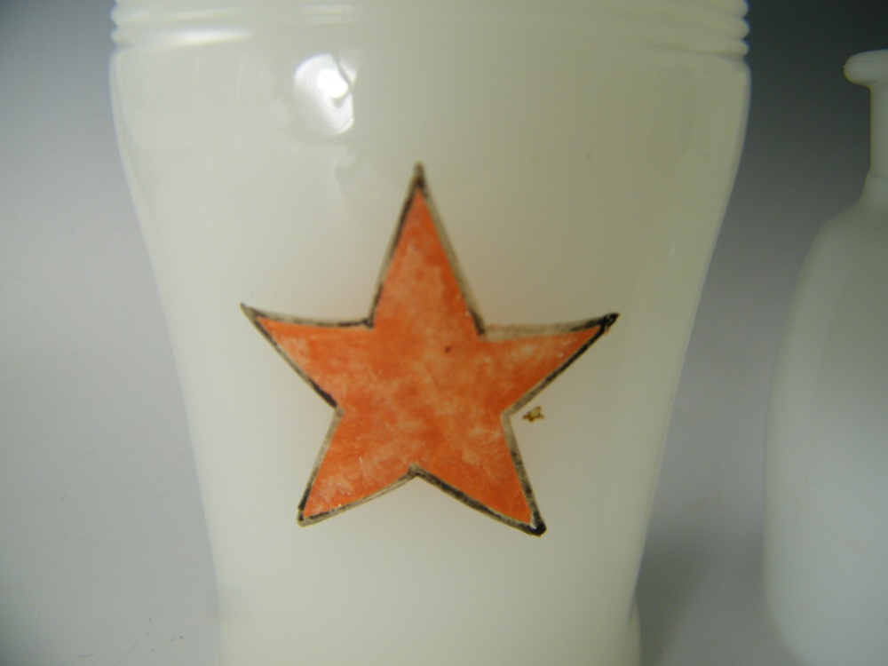 Antique White Glass Sterilizer Glass and Lidded Bottle