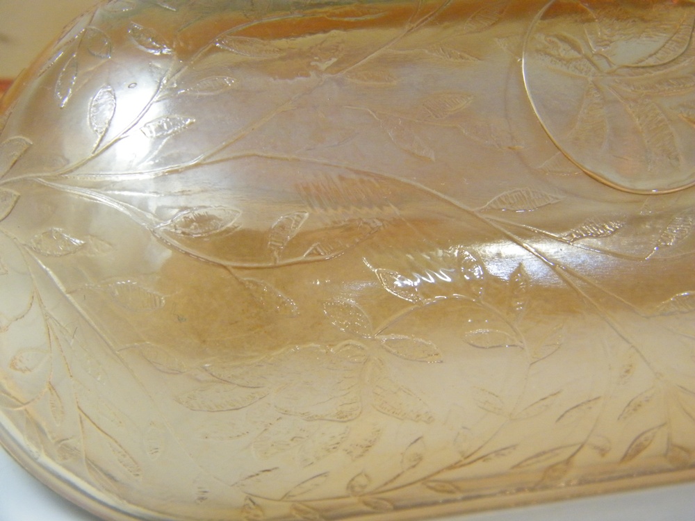 Carnival Glass Butter Dish, Opalescent Bowl and Glass Ladle