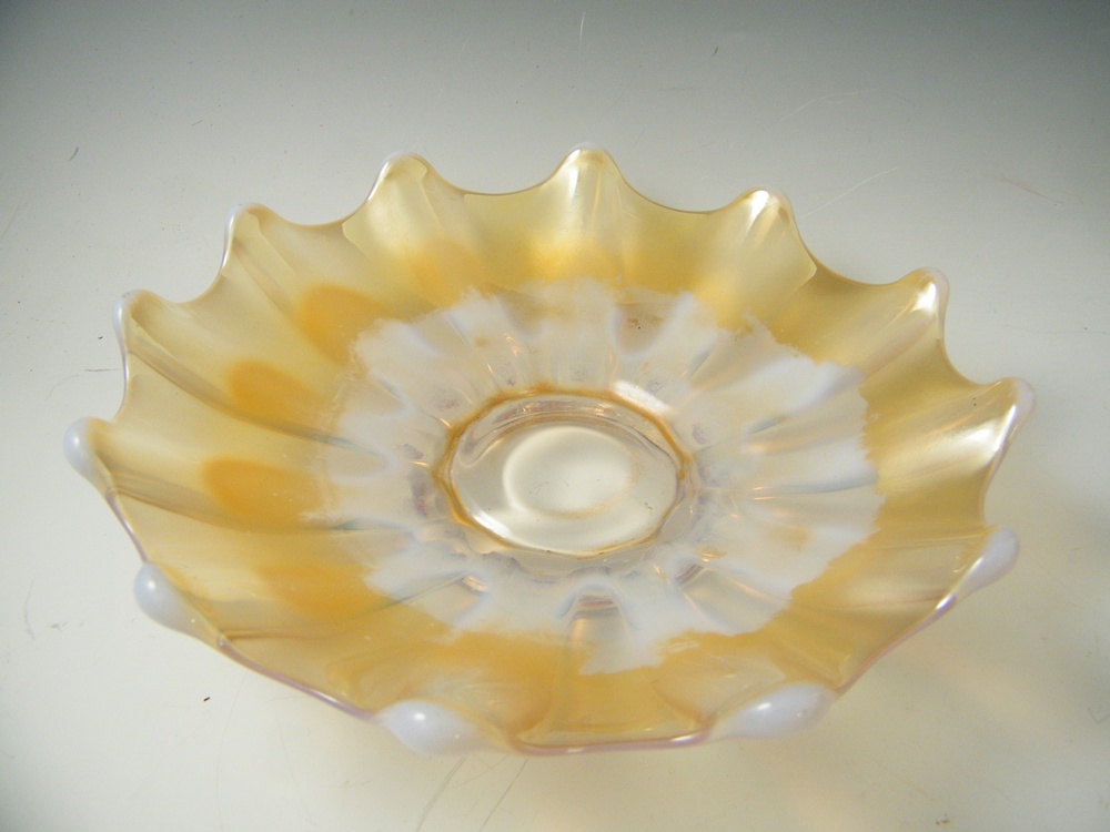 Carnival Glass Butter Dish, Opalescent Bowl and Glass Ladle