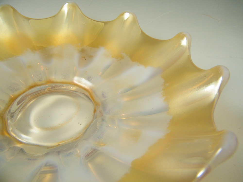 Carnival Glass Butter Dish, Opalescent Bowl and Glass Ladle