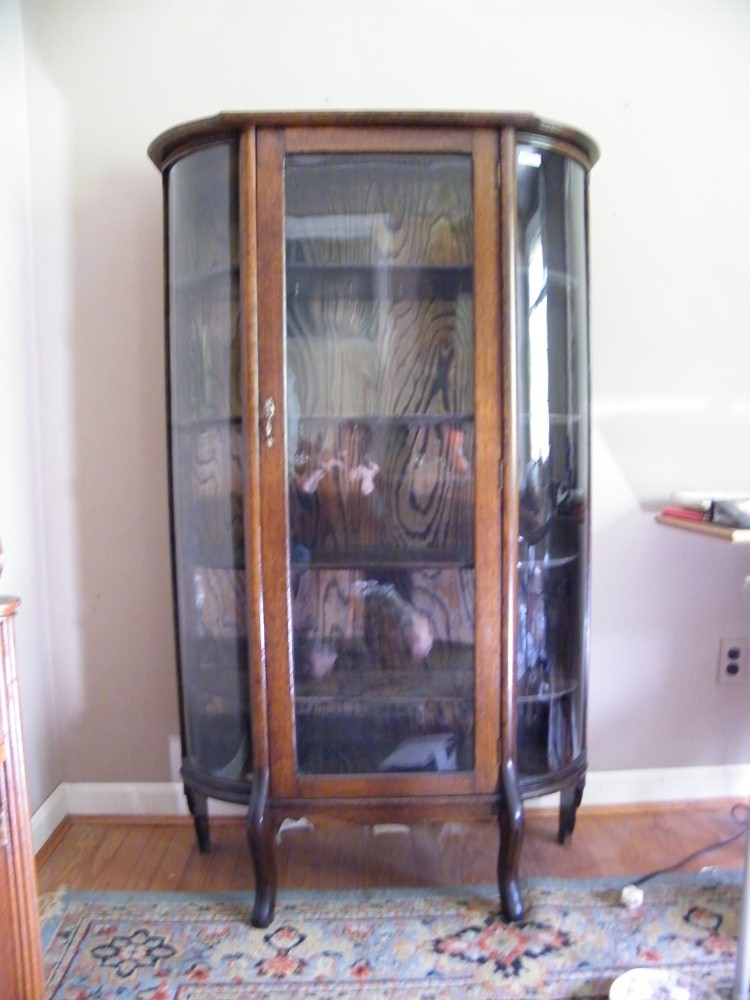 Golden Oak Curved Glass China Cabinet
