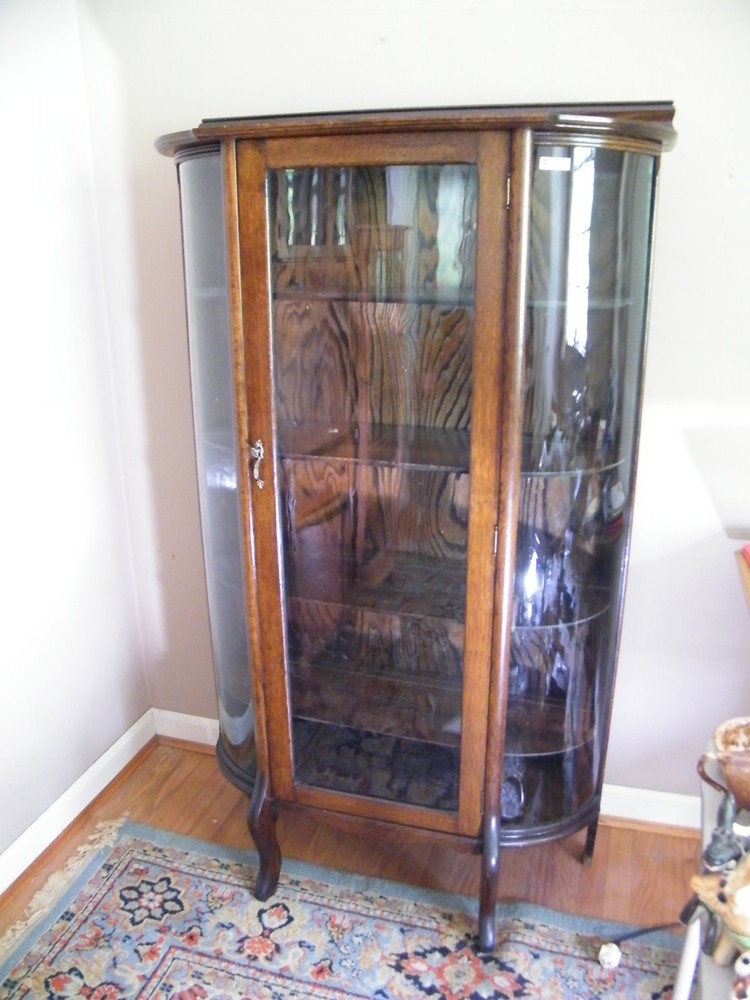 Golden Oak Curved Glass China Cabinet