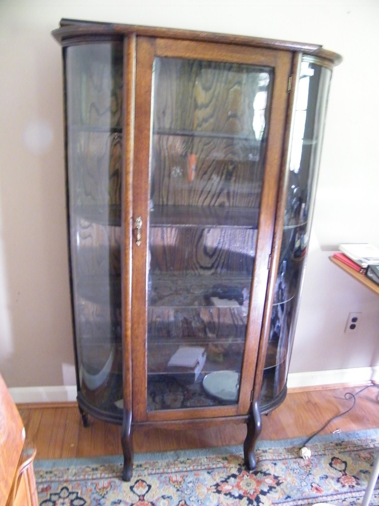 Golden Oak Curved Glass China Cabinet