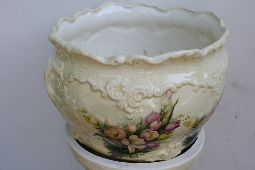 Ornate White Ceramic Jardiniere
