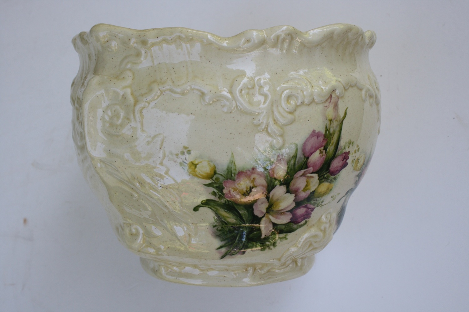 Ornate White Ceramic Jardiniere