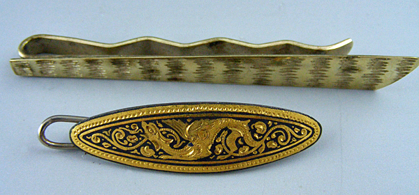 Guilloche Enamel Barrettes and Metal Tie Clip