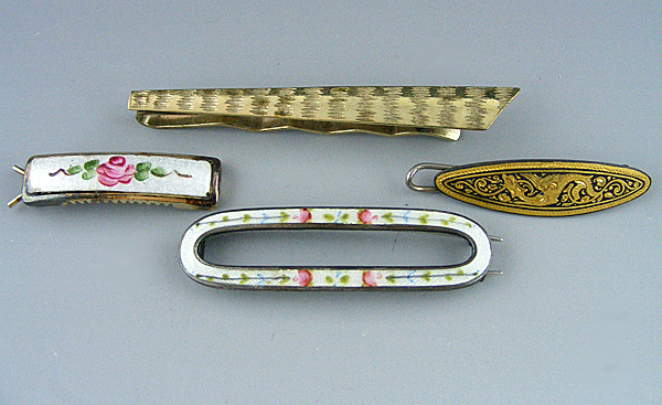 Guilloche Enamel Barrettes and Metal Tie Clip