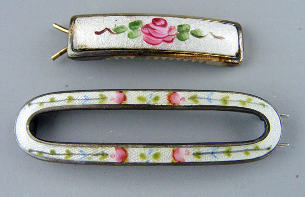 Guilloche Enamel Barrettes and Metal Tie Clip