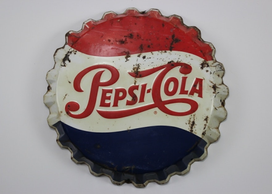 Vintage Pepsi-Cola Bottle Cap Sign 