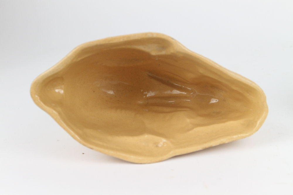 3 Yellow Ware Oval Molds RABBIT FROG & 1 Signed ROCK