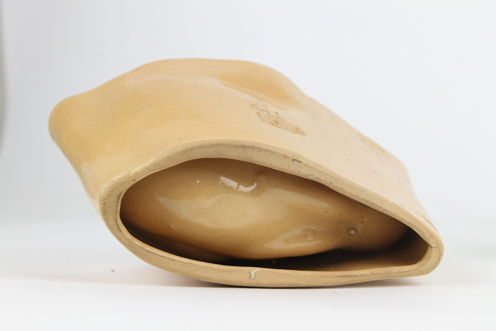 3 Yellow Ware Oval Molds RABBIT FROG & 1 Signed ROCK